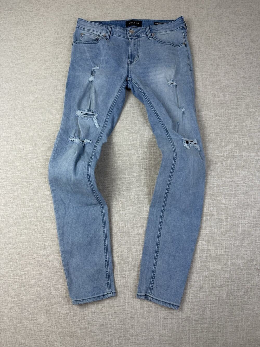 PacSun Skinniest Jeans Mens 30x32 Active Stretch Light Wash Distressed Ripped